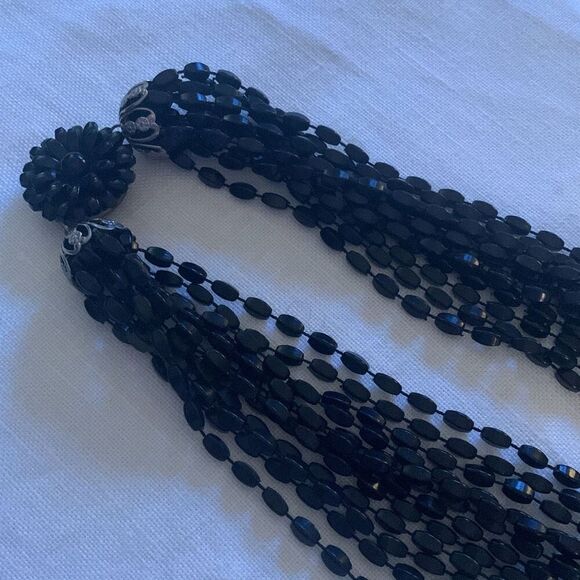 Vintage MCM Whimsigoth Black Beaded Multi Strand Necklace 25” - Picture 13 of 16